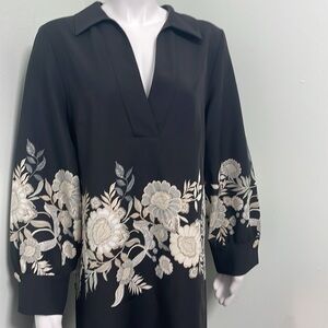 Zara black long sleeve satin floral dress